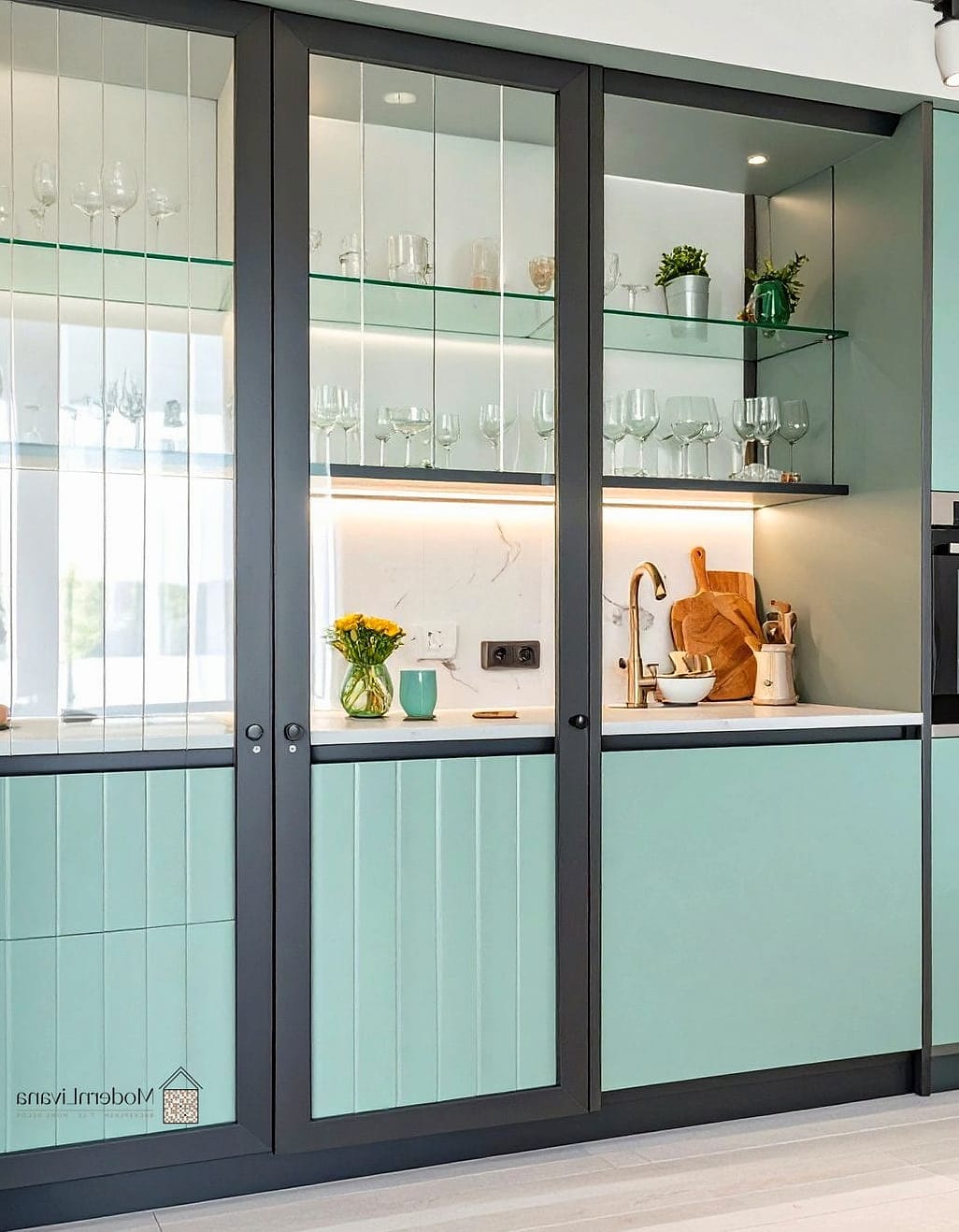 26 Glass Kitchen Ideas to Inspire Your Next Renovation 19 Glass Bar Cart