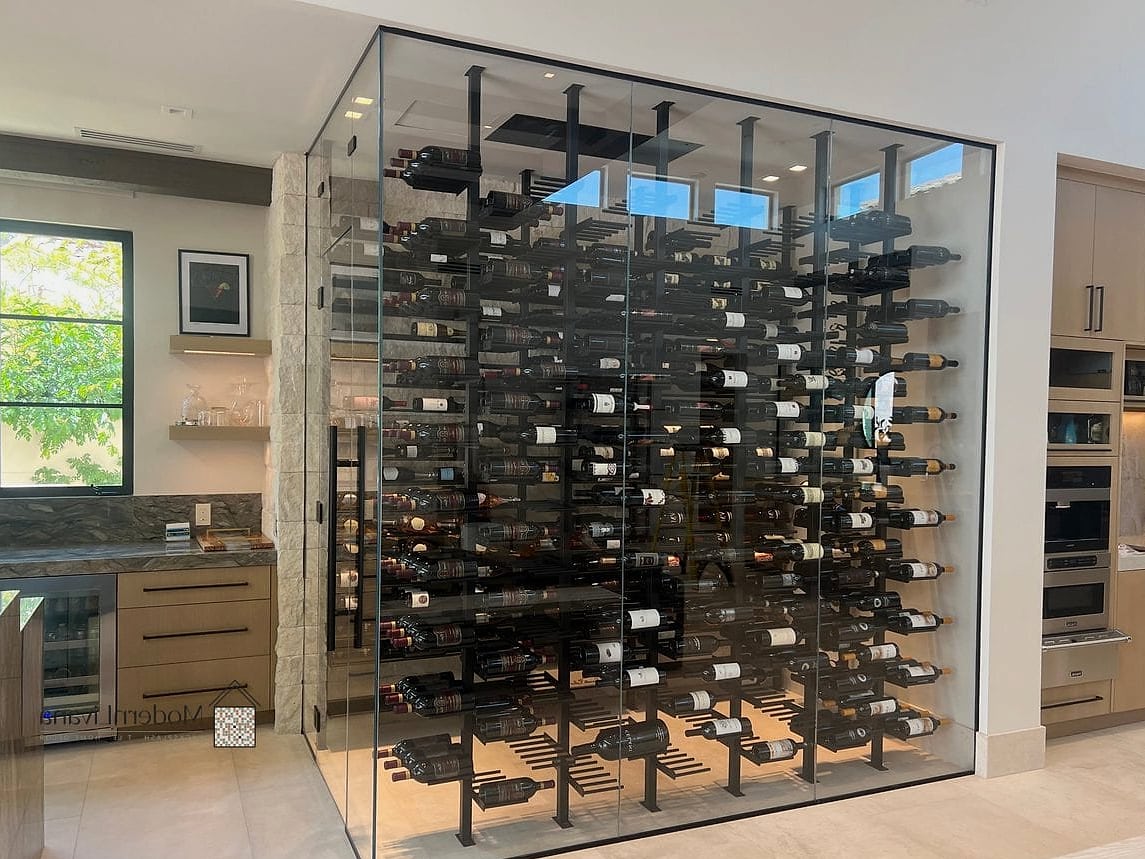 26 Glass Kitchen Ideas to Inspire Your Next Renovation 14 Glass Wine Rack Displays
