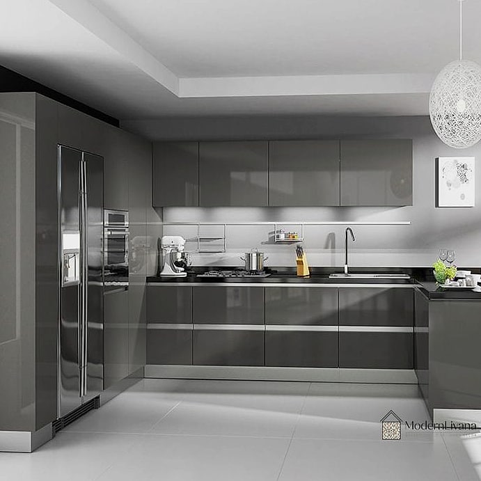 Glossy Dark Gray Cabinets for a High-End Feel