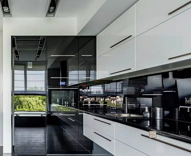Glossy White Cabinets with Matte Black Countertops