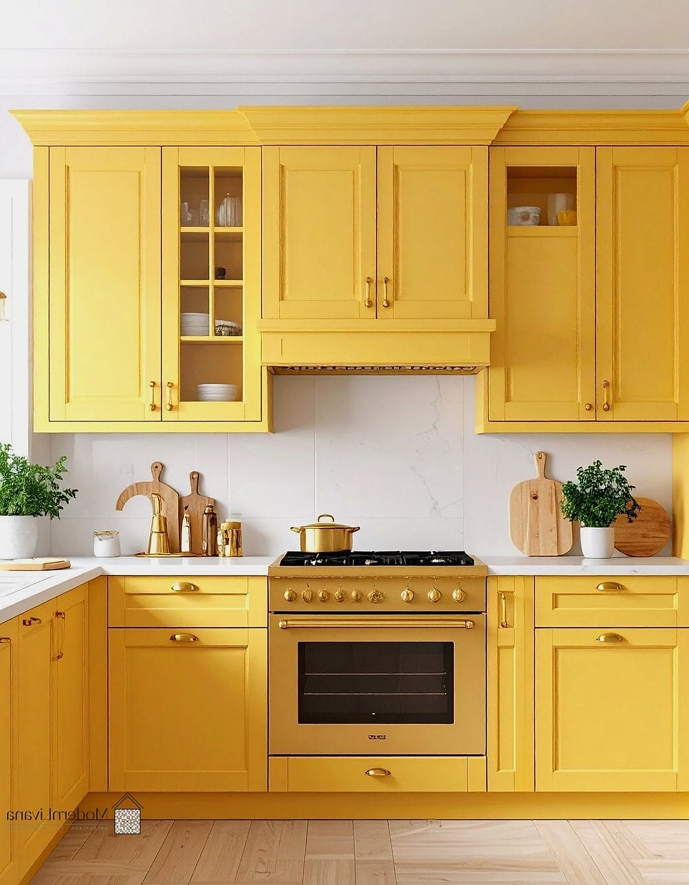 30 Yellow Kitchen Ideas to Show Your Contractor 27 Golden Yellow Kitchen with Warm Lighting