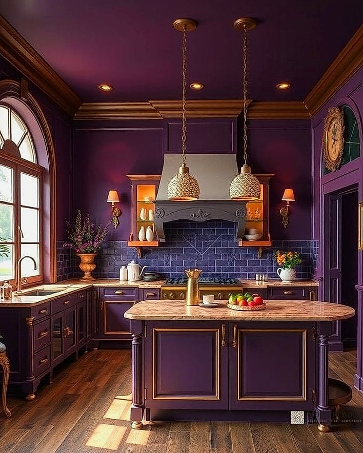 29 Purple Kitchen Ideas That Are Stylish and Practical 14 Grape-Toned Kitchen with Wood Accents