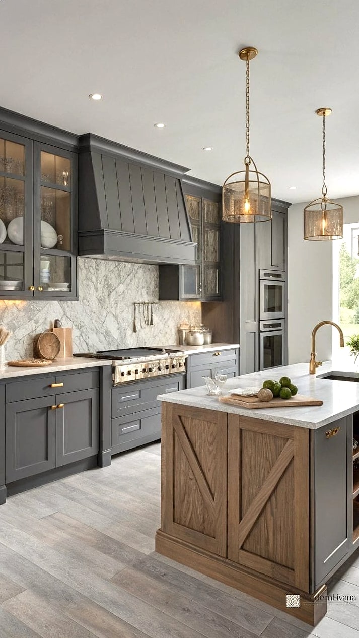 Gray Cabinets with a Wood Countertop