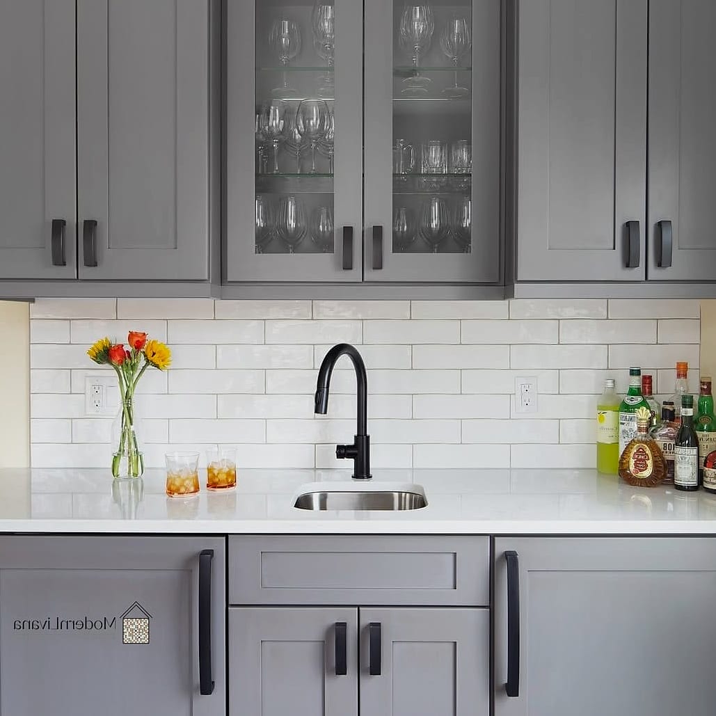 Gray Cabinets with Black Hardware