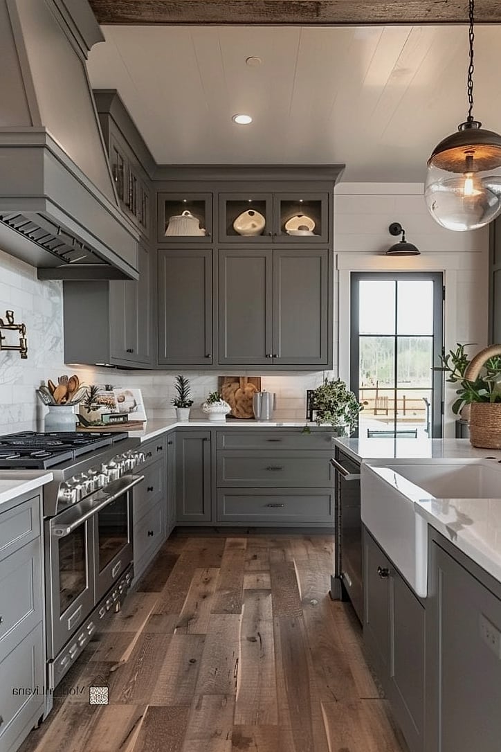Gray Cabinets in a Farmhouse Kitchen