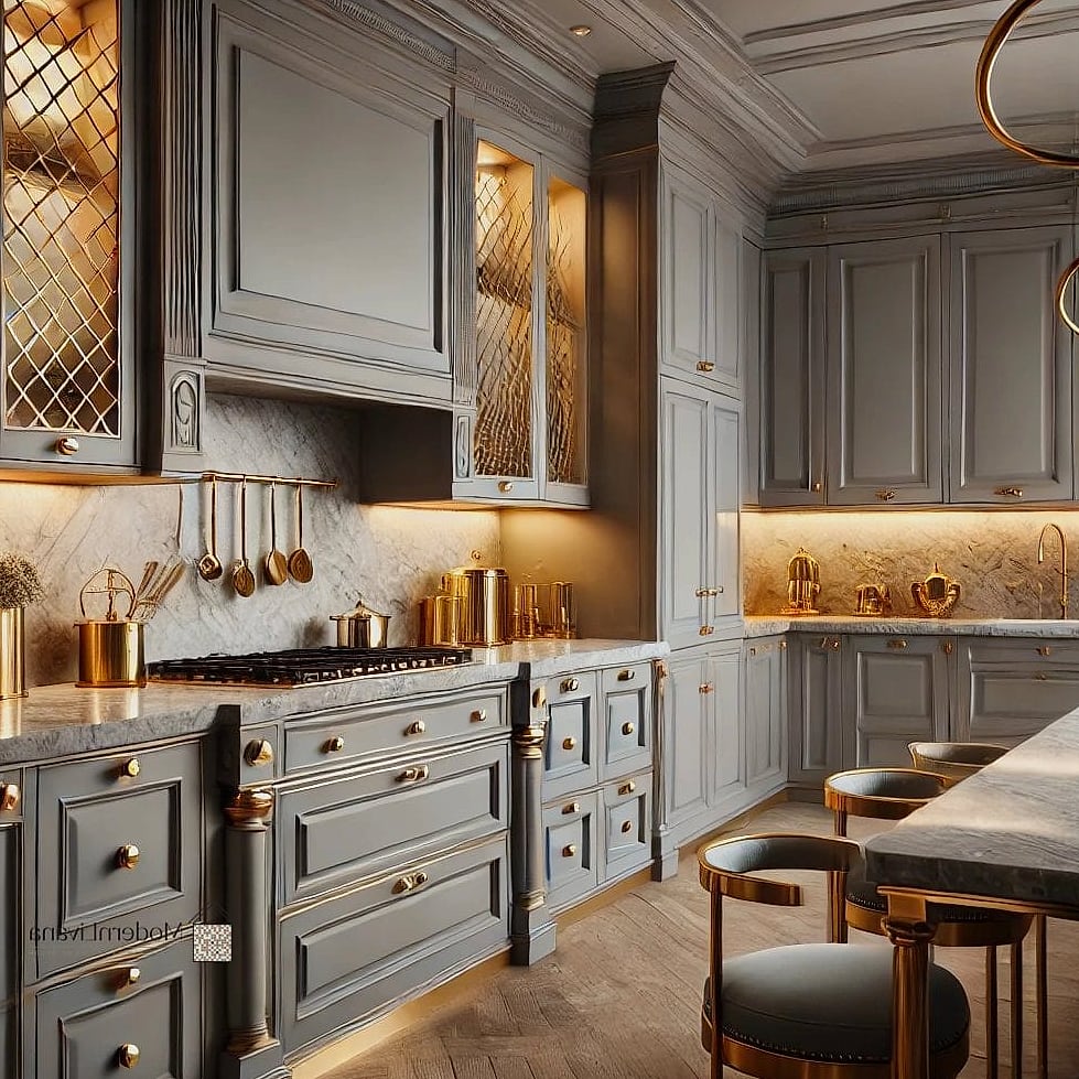 Gray Cabinets with Gold Accents