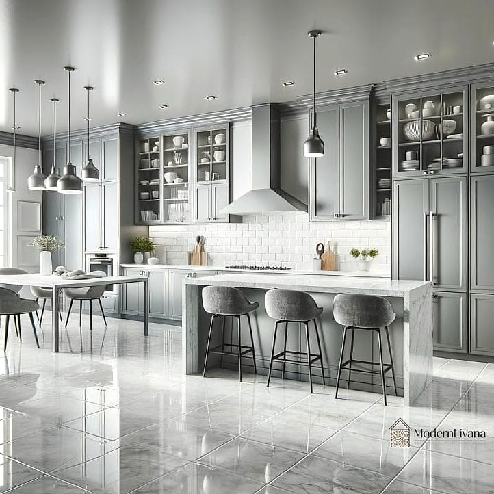 Gray Cabinets with a Textured Tile Backsplash