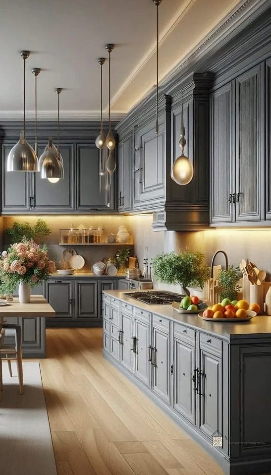 Gray Cabinets with Under-Cabinet Lighting