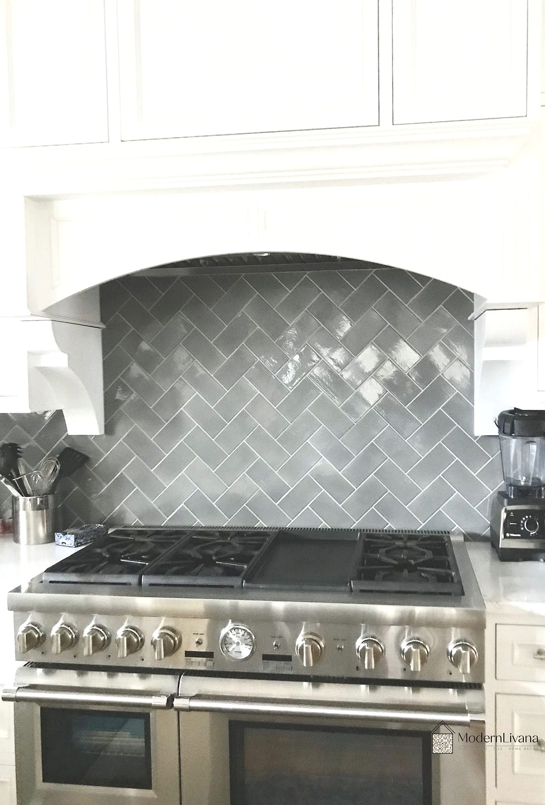 23 Gray and White Kitchen Ideas You'll Want to Save Right Now 5 Gray Herringbone Backsplash