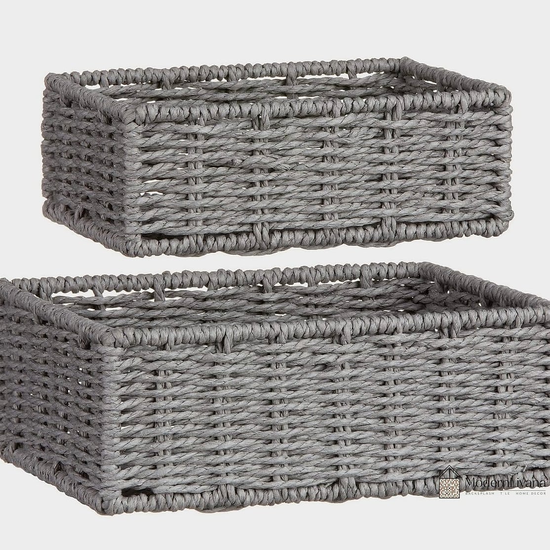 Gray Kitchen with Woven Baskets for Storage