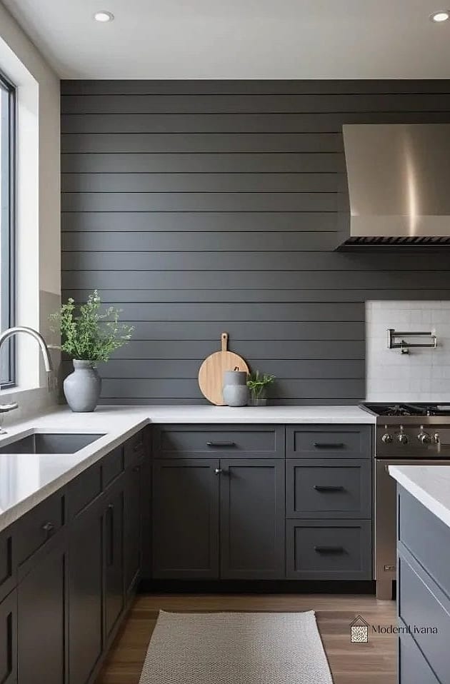Gray Kitchen with Vertical Shiplap Panels