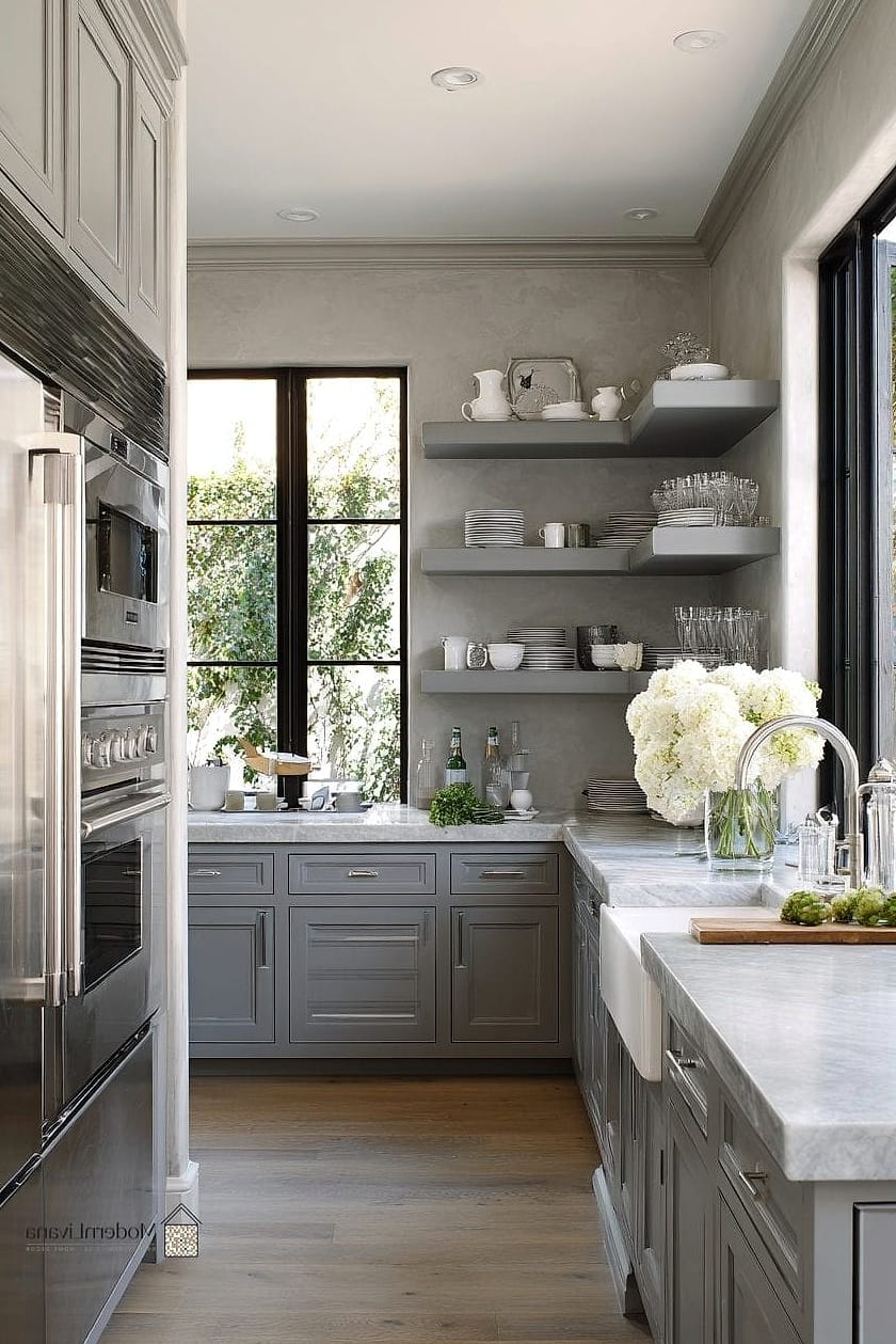 Gray Open Shelving with Styled Decor