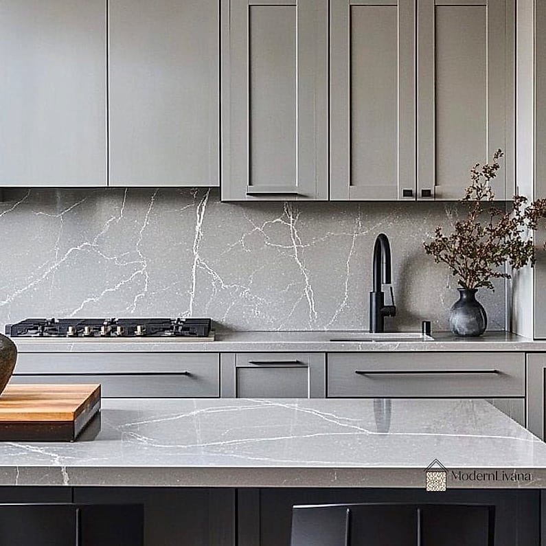 Gray Quartz Countertops with Subtle Veining