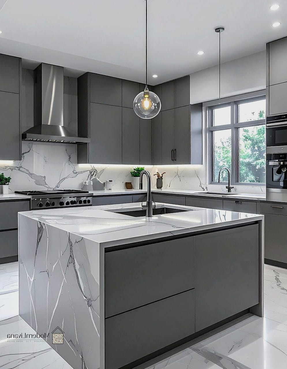 Gray Quartz Countertops with Movement