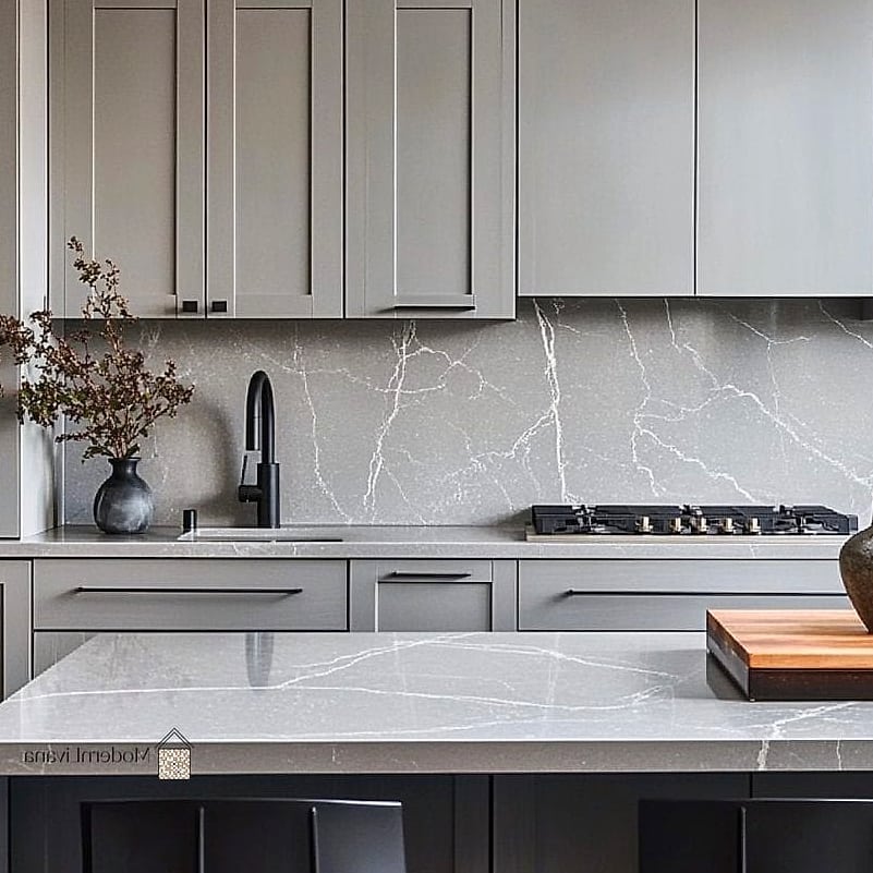 23 Modern Gray Kitchen Ideas That Are Stylish and Practical 8 Gray Quartz Countertops with Subtle Veining
