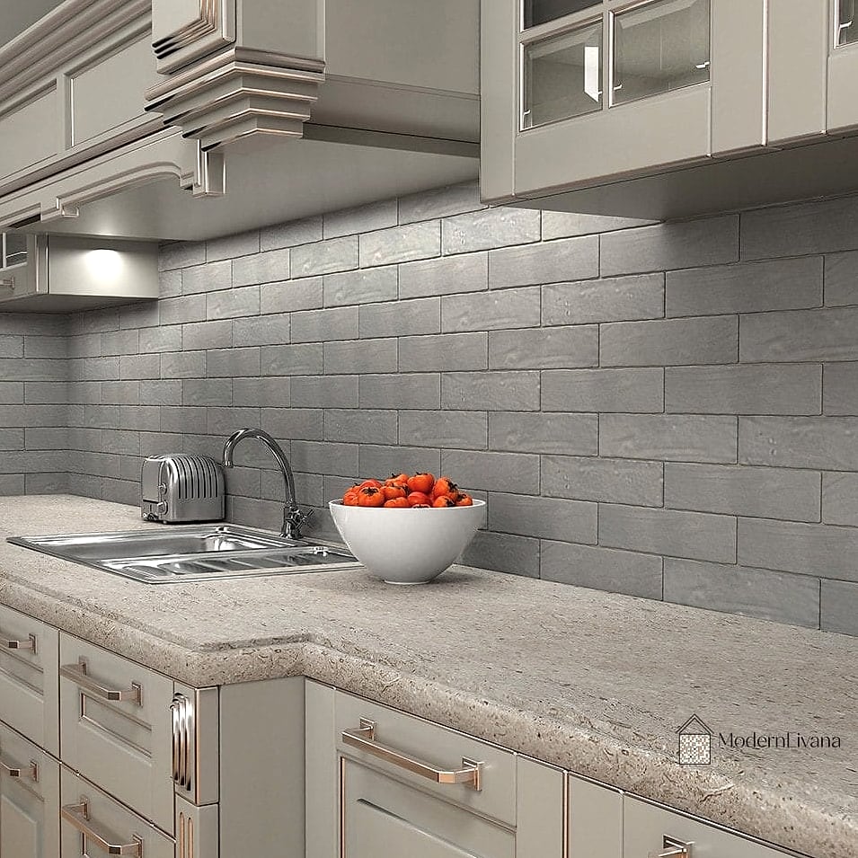 Gray Subway Tile Stacked Vertically