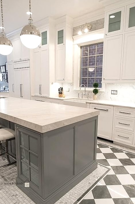 Gray and White Checkerboard Floor