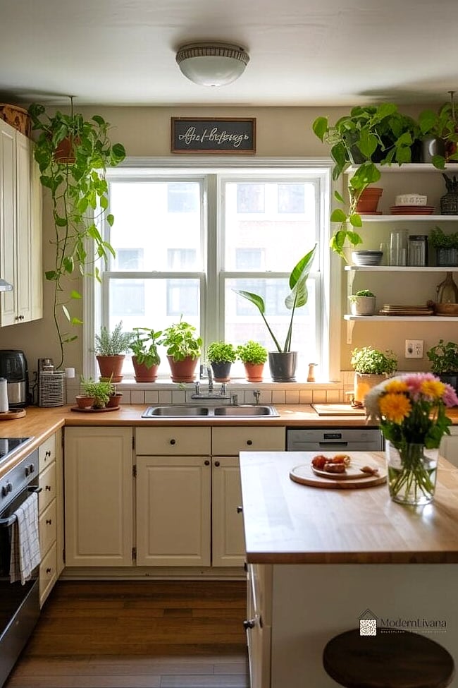 Greenery Along the Counters and Shelves