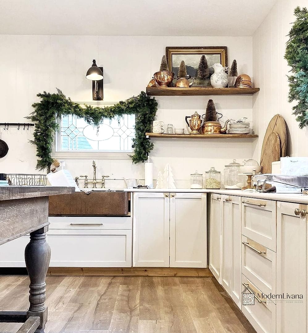 28 White Farmhouse Kitchen Ideas That Look Expensive But Aren't 29 Greenery in Simple White Pots