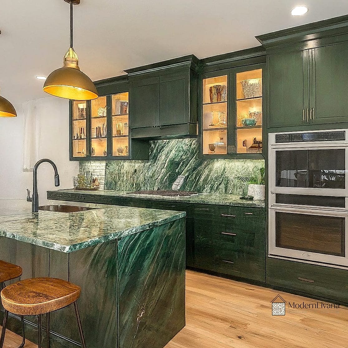 Green Marble Island as the Centerpiece