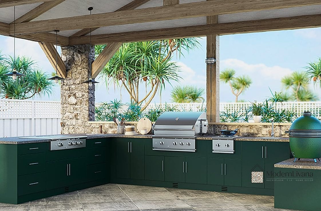 29 Green Tile Ideas That Look Expensive But Aren't 27 Green Tile Outdoor Kitchen or Patio Backsplash