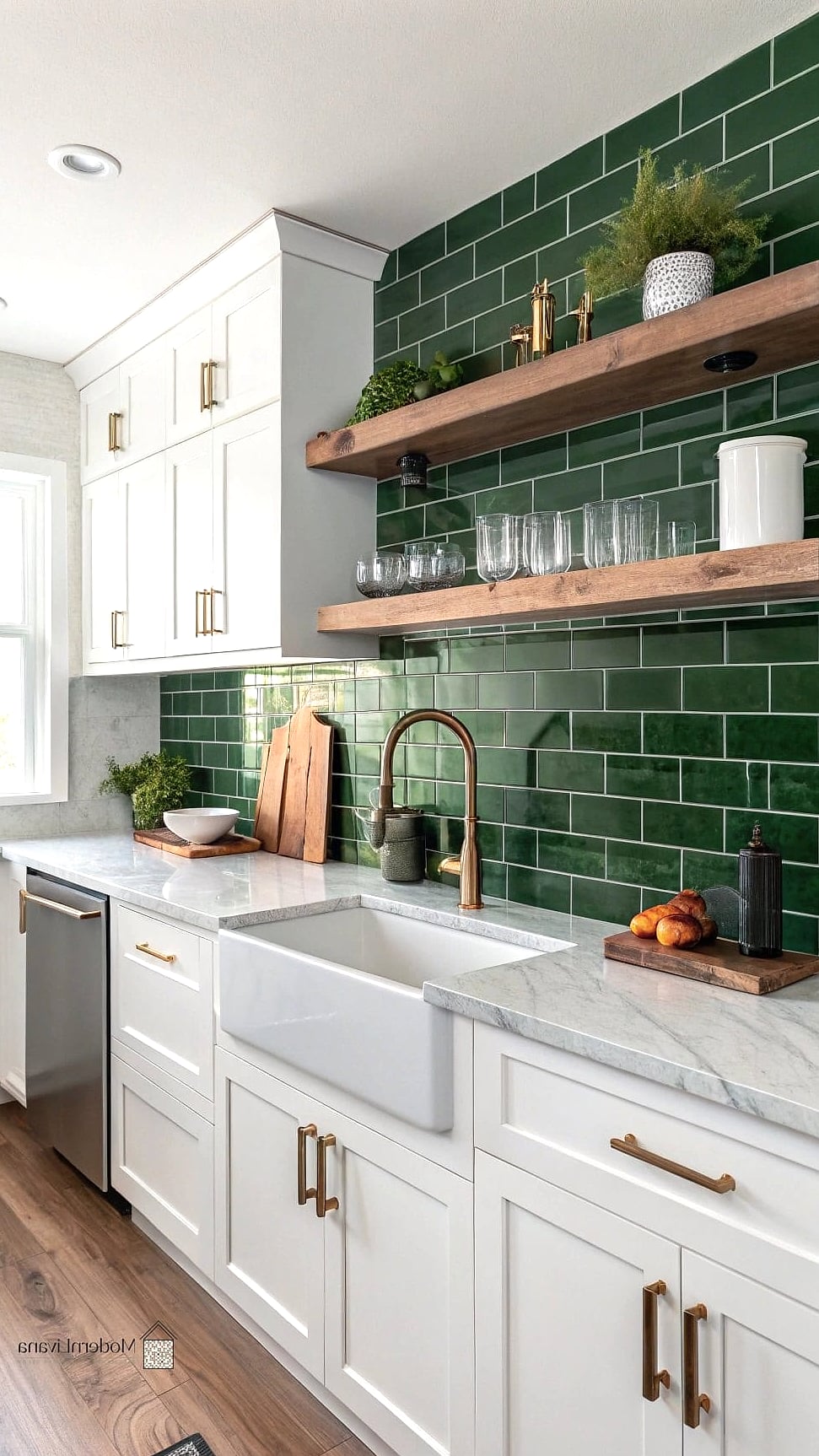29 Green Tile Ideas That Look Expensive But Aren't 29 Green Tile Vanity Backsplash with Wood Countertop