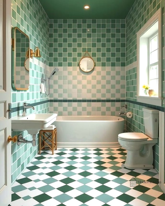 29 Green Tile Ideas That Look Expensive But Aren't 9 Green and White Checkerboard Floor Tile