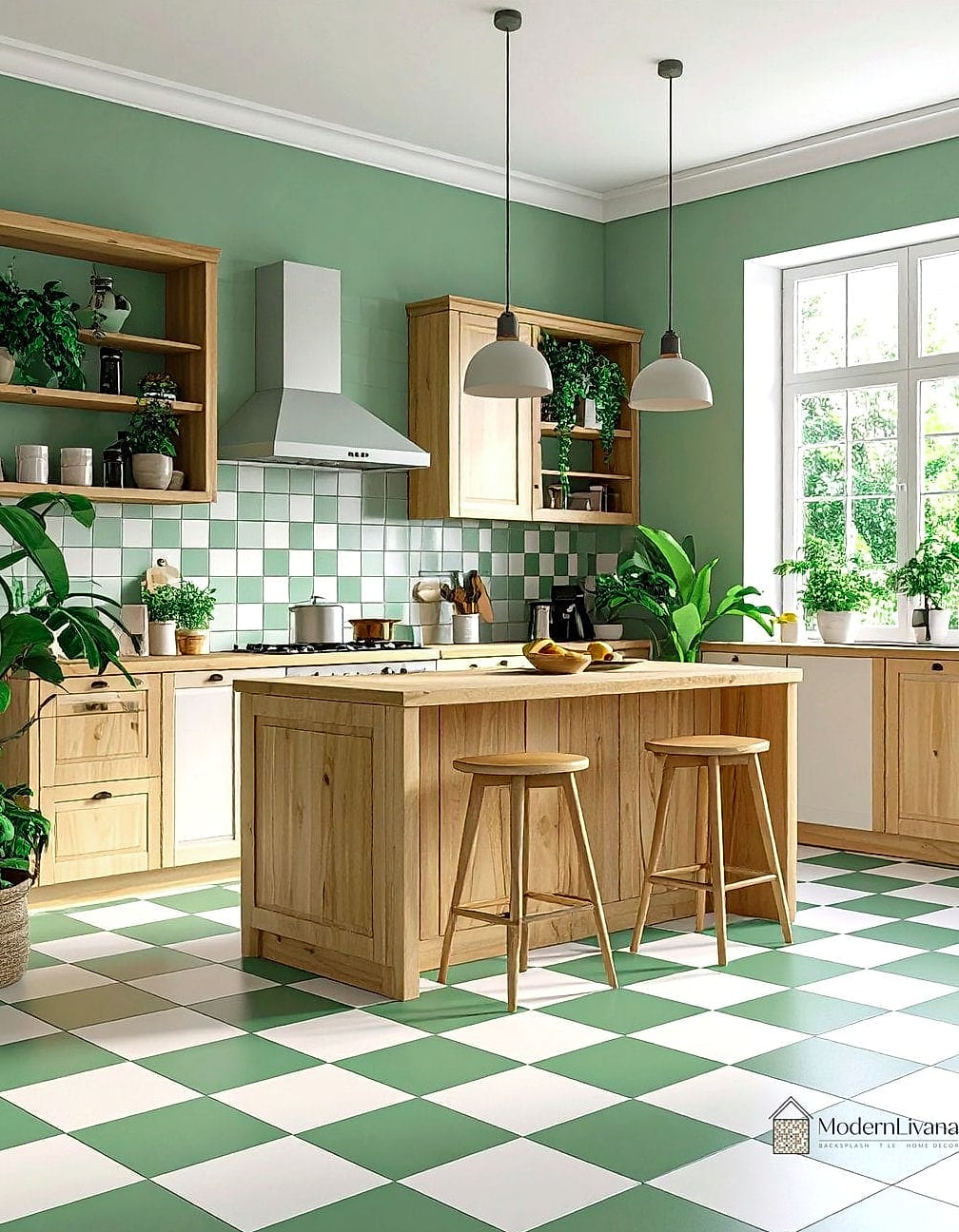 Green and White Checkerboard Floors