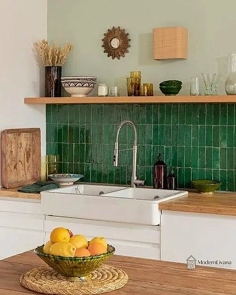 29 Green Tile Ideas That Look Expensive But Aren't 23 Green Zellige Tile Kitchen Backsplash