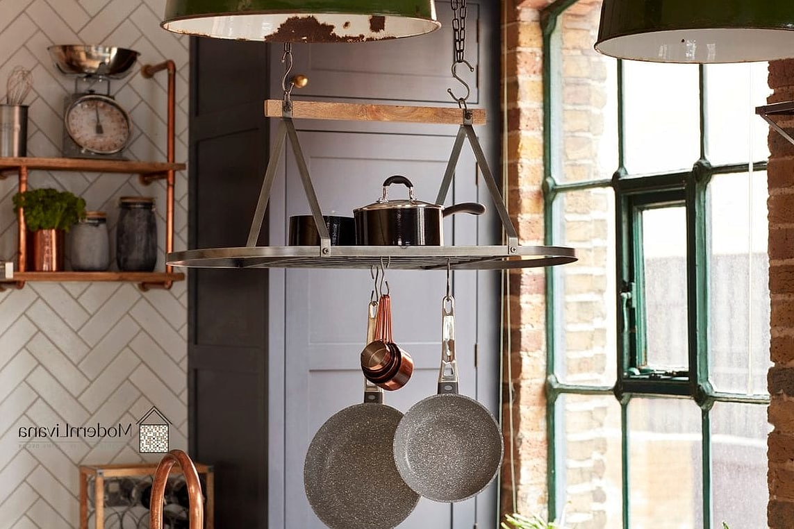 26 Industrial Style Kitchen Ideas From Homes We Absolutely Love 24 Hanging Pot Rack