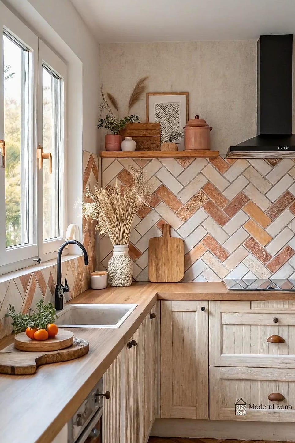 Herringbone Beige Backsplash
