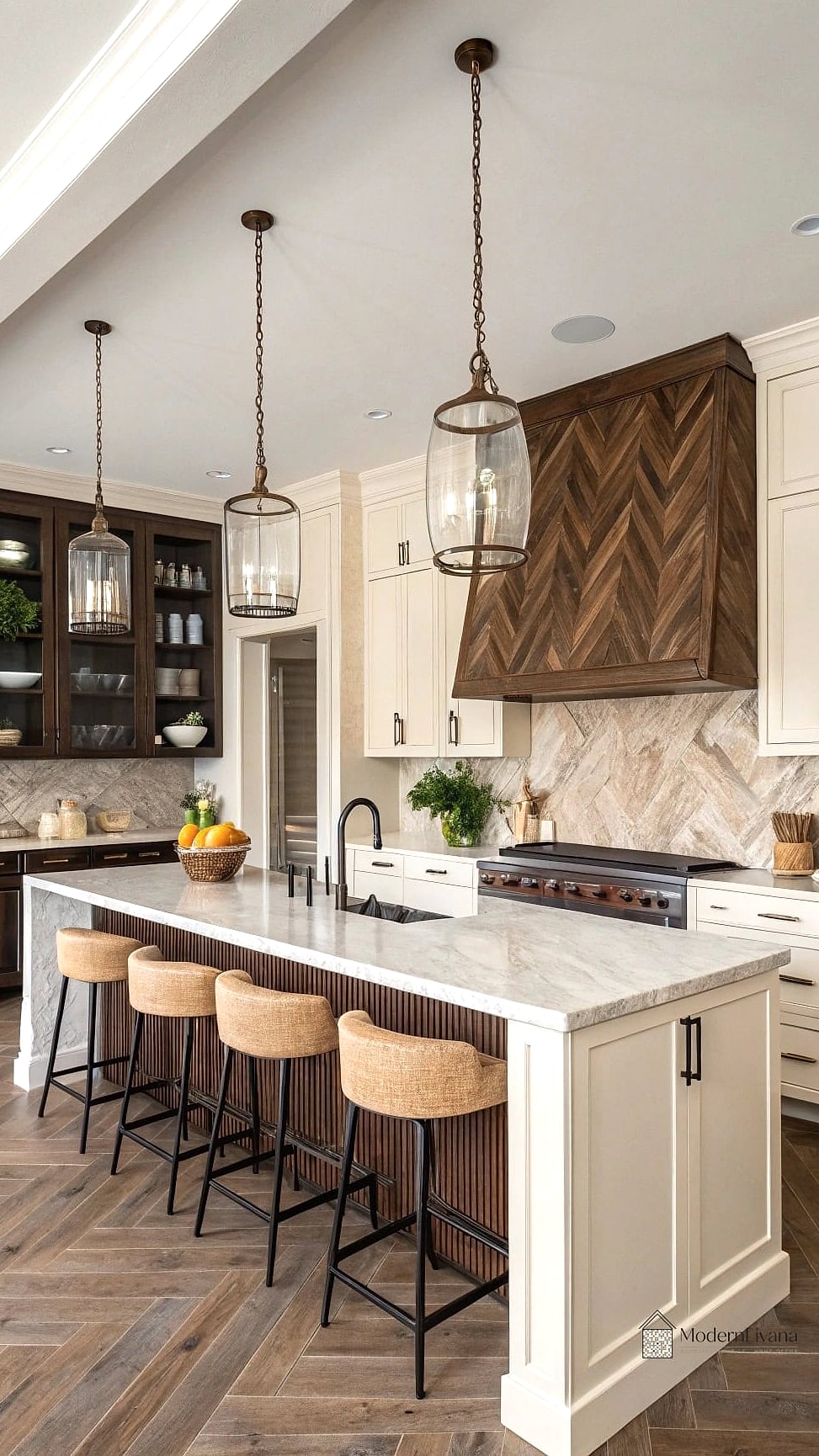 Herringbone Pattern in Cream Marble