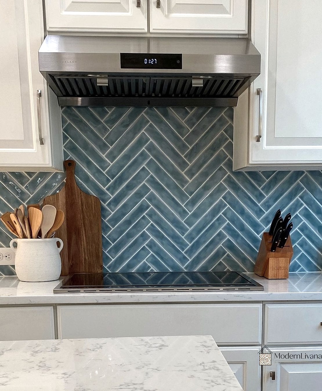 Herringbone Pattern in Denim Blue