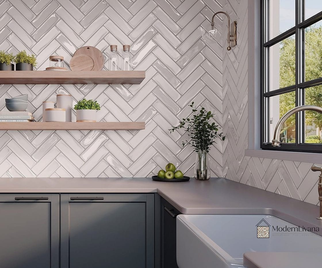 Herringbone Tile Backsplash