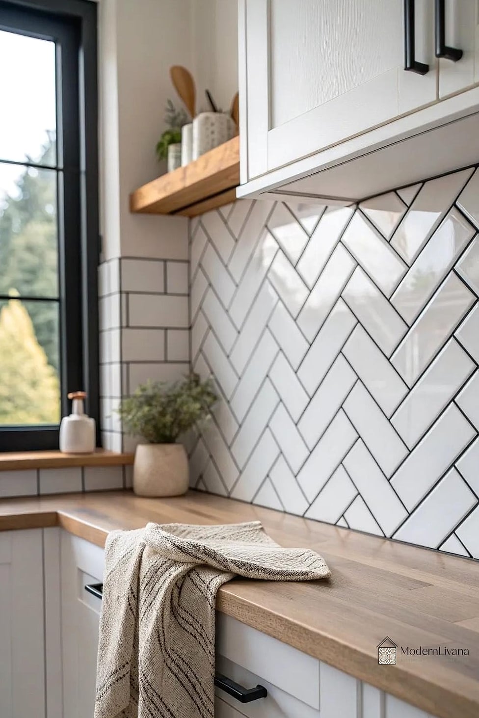 24 White Kitchen Ideas That Are Stylish and Practical 20 Herringbone Tile Backsplash