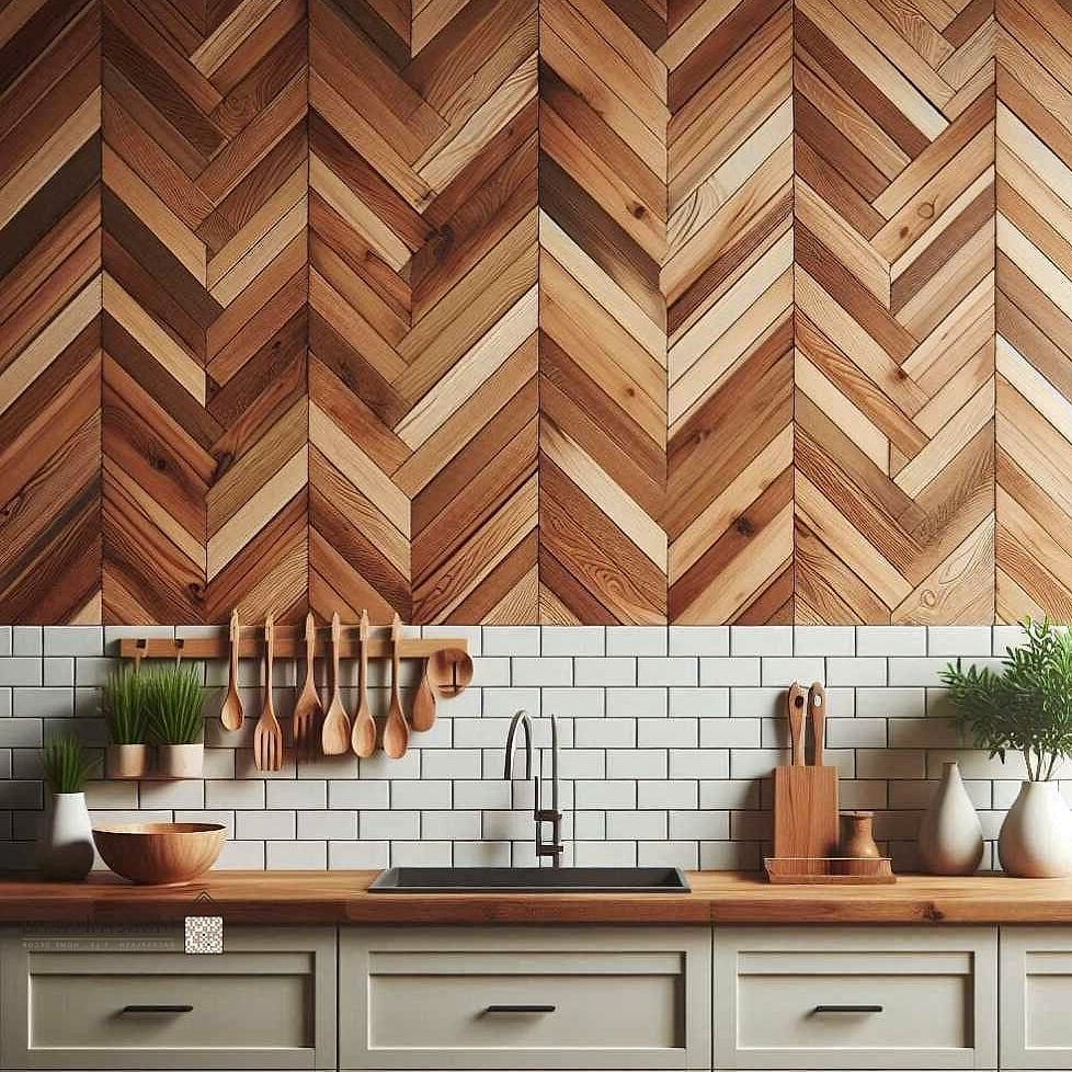 Herringbone Wood Backsplash