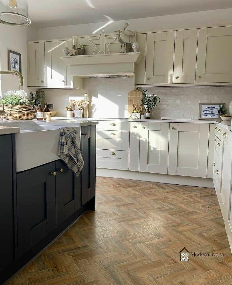 22 Kitchen Floor Tiles Ideas You Haven't Seen Before 5 Herringbone Wood-Look Porcelain