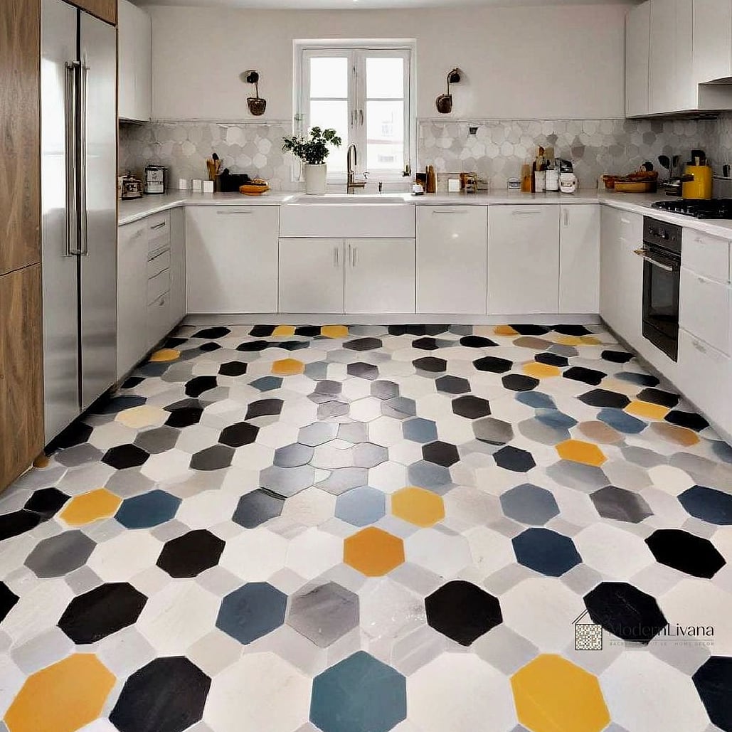 22 Kitchen Floor Tiles Ideas You Haven't Seen Before 6 Hexagon Tile in a Two-Tone Pattern