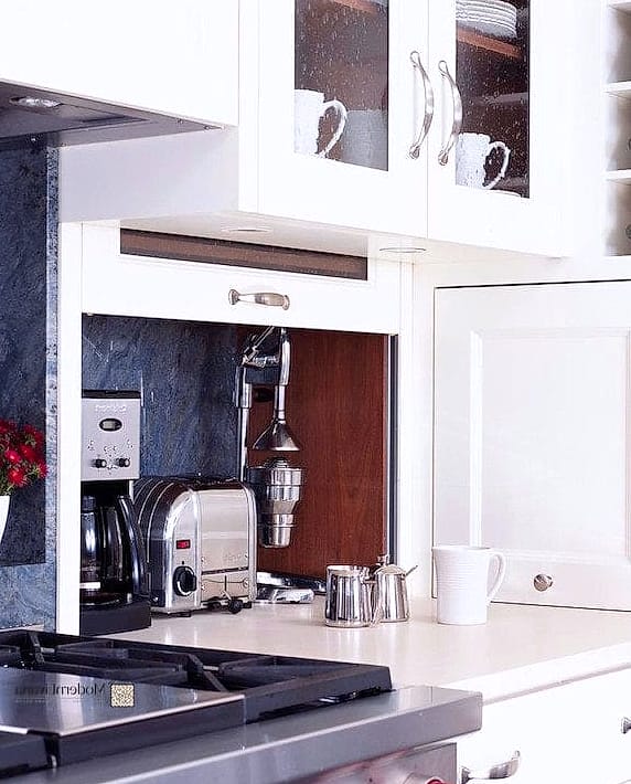 24 White Kitchen Ideas That Are Stylish and Practical 22 Hidden Appliance Garage
