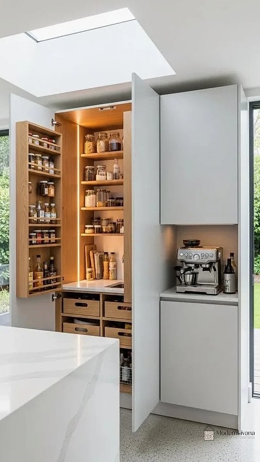 14 Minimalist Kitchen Ideas You Haven't Seen Before 5 A Hidden Pantry Behind a Flush Door