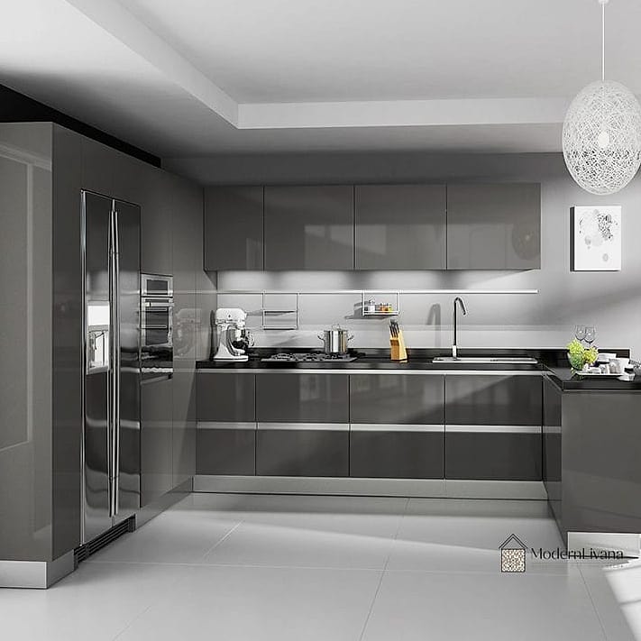 High-Gloss Gray Cabinets for a Sleek Look