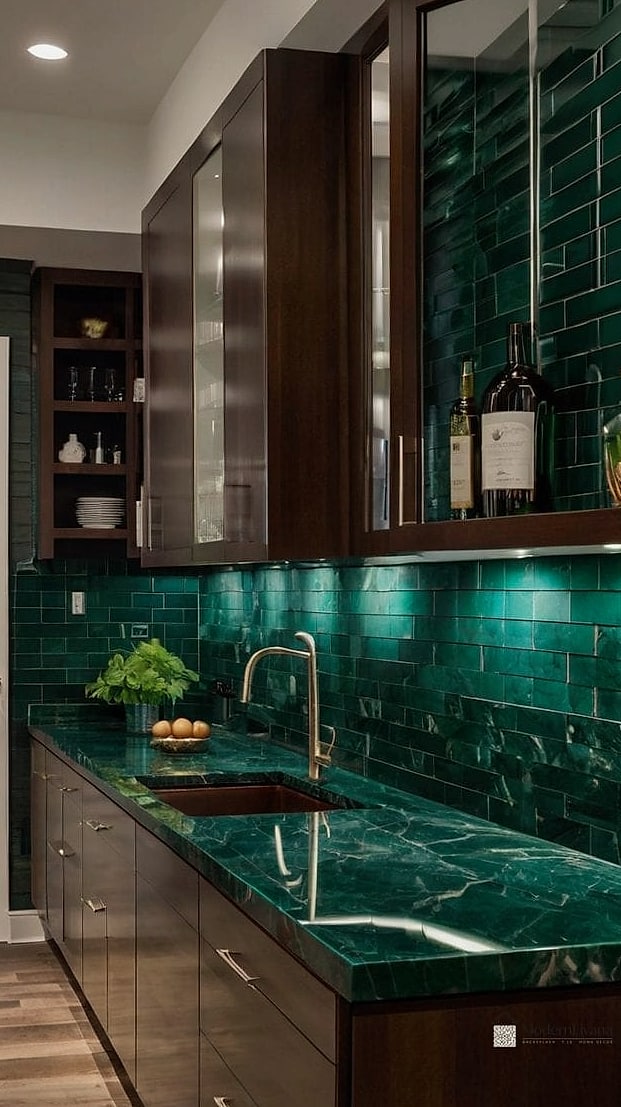 29 Green Tile Ideas That Look Expensive But Aren't 10 Hunter Green Tile Kitchen Island Surround