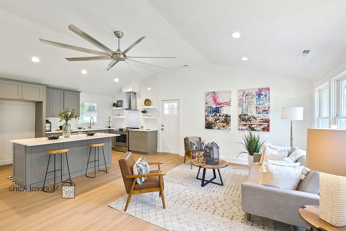A Kitchen That Uses Rugs to Define Zones