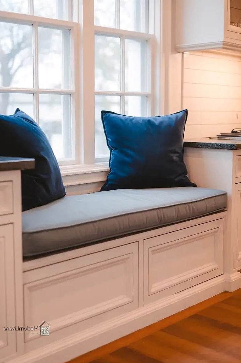 Kitchen Window Seat with Built-In Curtain Track