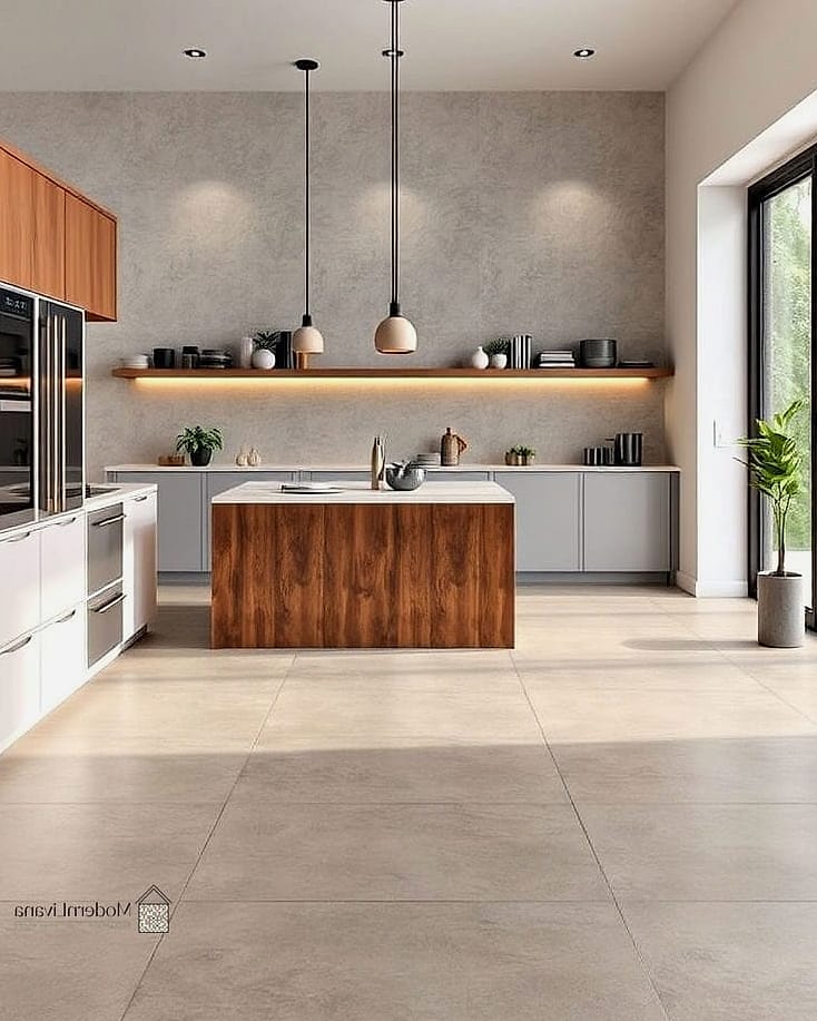 22 Kitchen Floor Tiles Ideas You Haven't Seen Before 4 Large Format Porcelain That Mimics Concrete