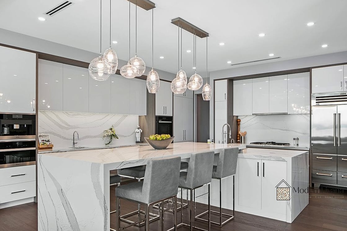 23 White Modern Kitchen Ideas Worth Bookmarking Before You Renovate 12 Large Format Floor Tile in White or Light Gray