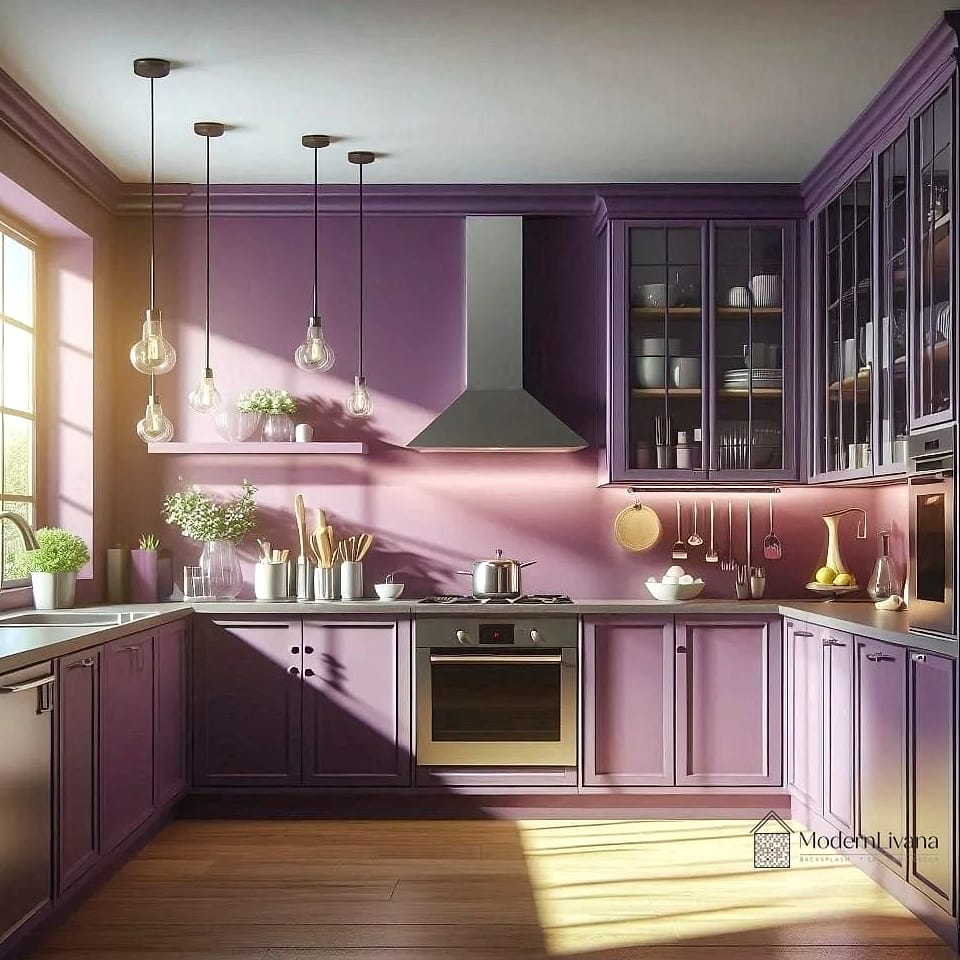 29 Purple Kitchen Ideas That Are Stylish and Practical 3 Lavender Walls with White Cabinets