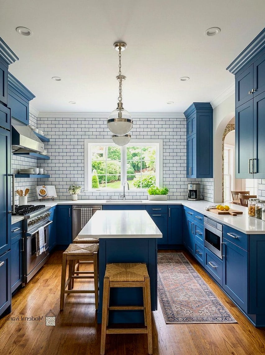 Layered Blue Tones Throughout the Kitchen