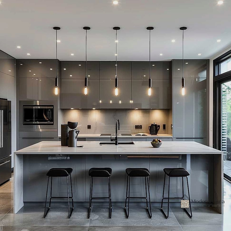 Layered Lighting in a Gray Kitchen