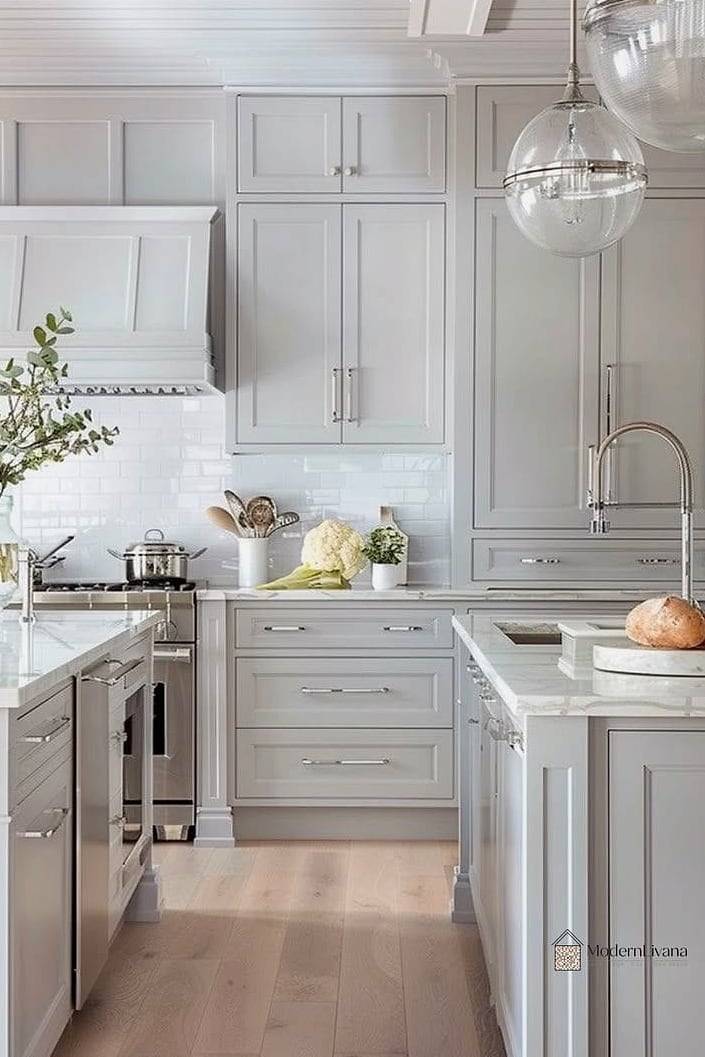 Light Gray Cabinets in a Small Kitchen